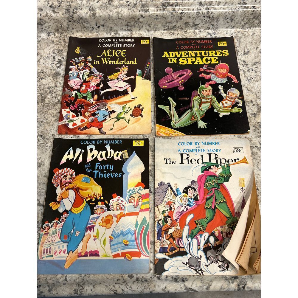 Vintage Color By Number Space, Wonderland, Ali Baba Coloring Book Lot Unused‎